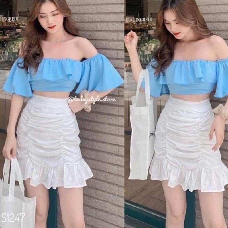 Áo trễ vai và chân váy nhún, set đồ nữ cá tính TIK TOK STORE | BigBuy360 - bigbuy360.vn