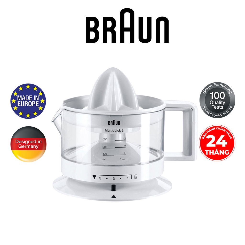 Máy ép vắt cam Braun CJ3000 Sản xuất 100% tại Châu Âu Công suất 20W-Dung tích350ml, lấy nước ép tối đa.