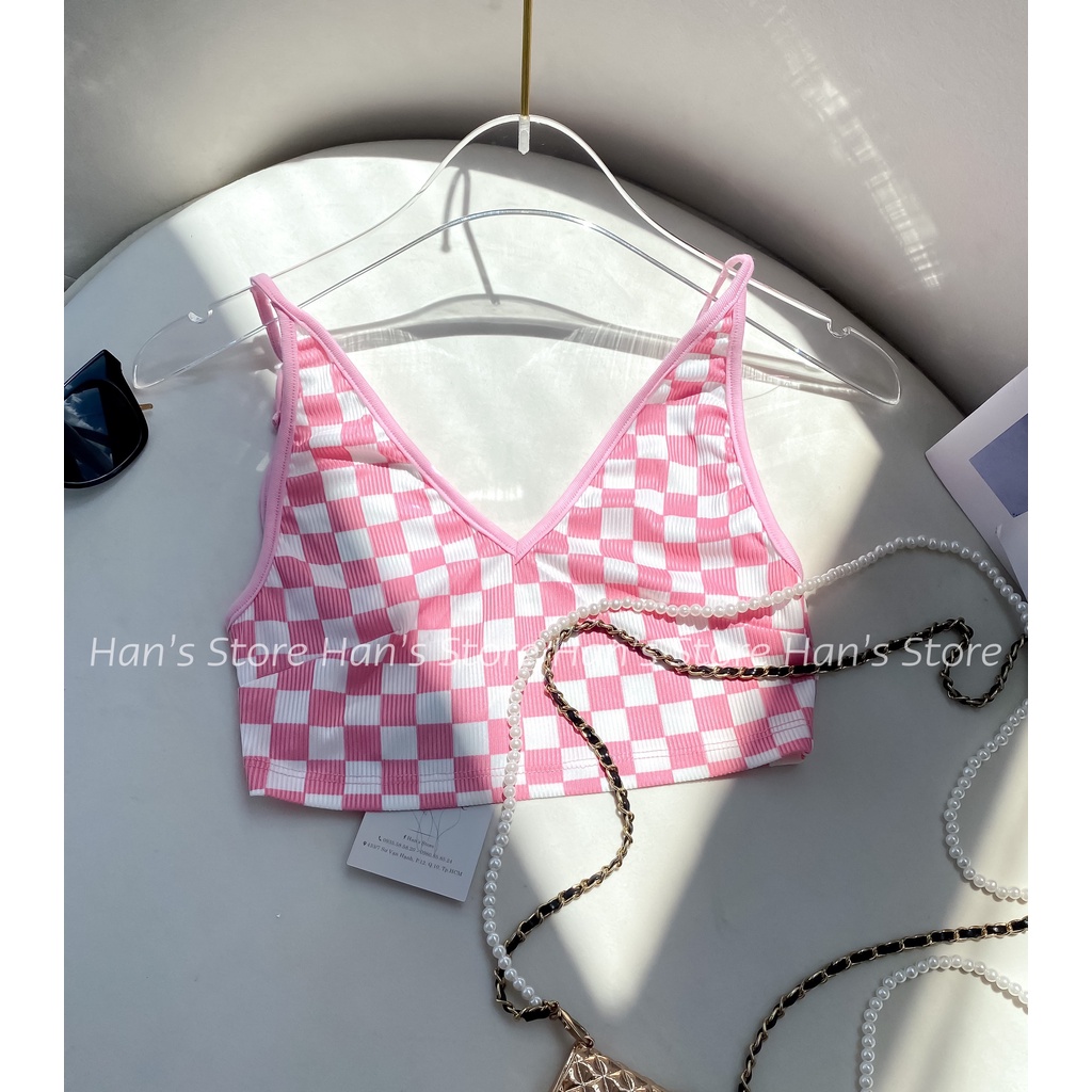ÁO CROP DÂY CARO CÁ TÍNH -CÓ THỂ THU NGẮN DÀI