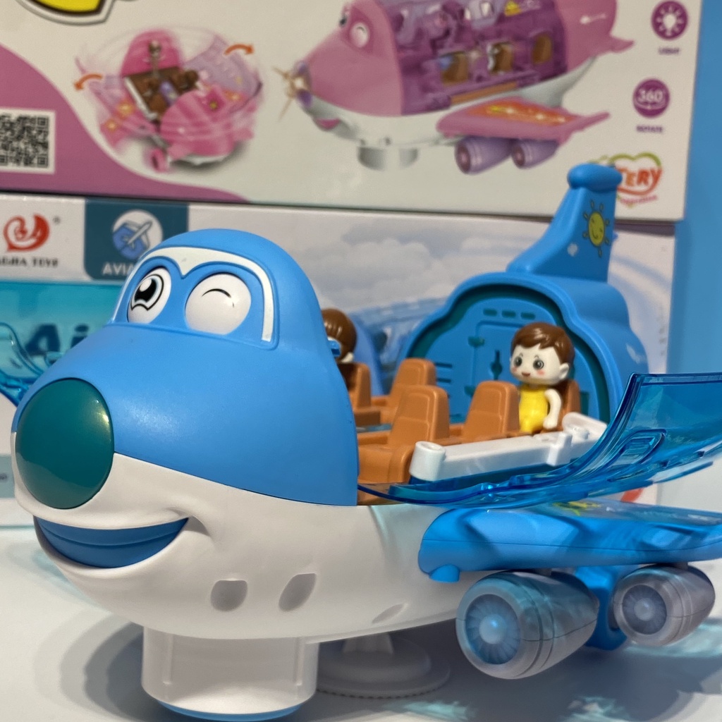 Đồ chơi máy bay chạy pin có thể gập mở  kèm 3 nhân vật Sticker, di chuyển xoay tròn giải trí cho bé
