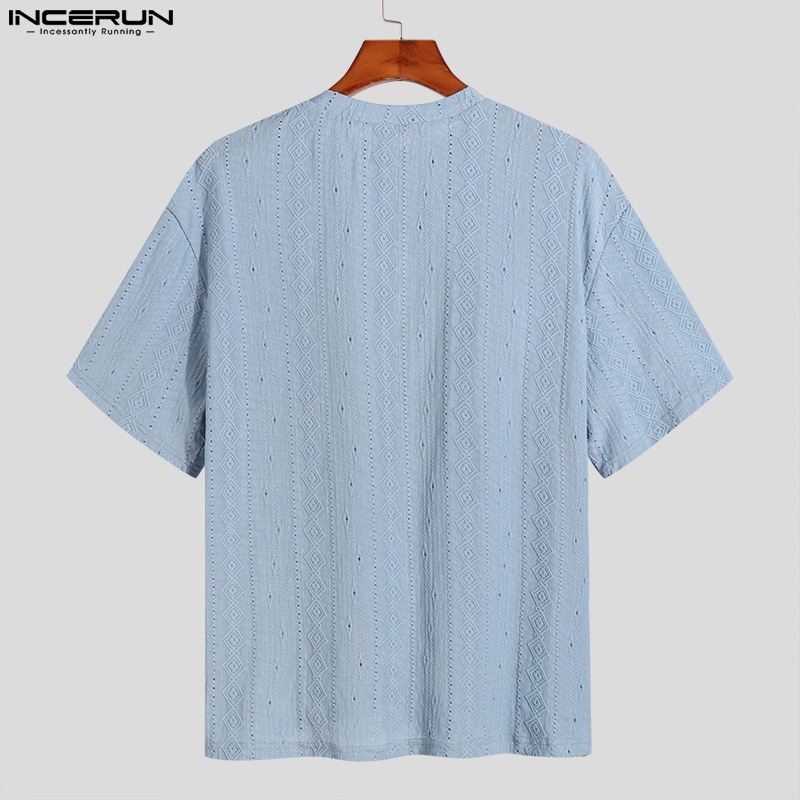 Áo thun INCERUN ngắn tay cổ tròn in họa tiết thời trang Hàn Quốc cho nam