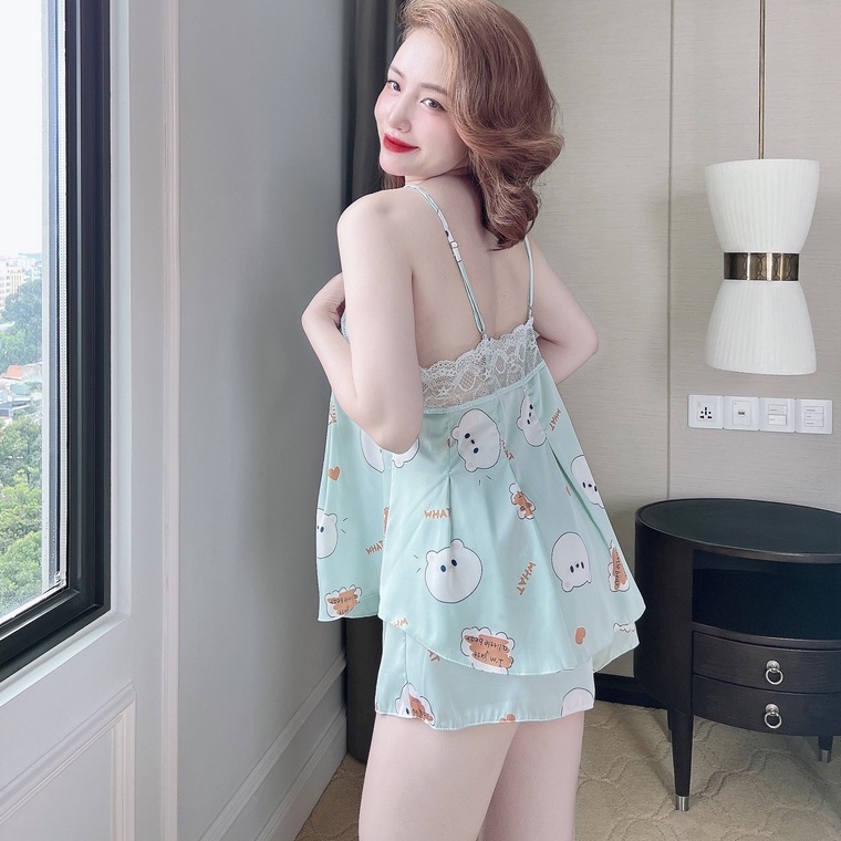 Đồ Bộ Ngủ Nữ Latin Phối Ren Ngực SOJUN Dưới 75Kg