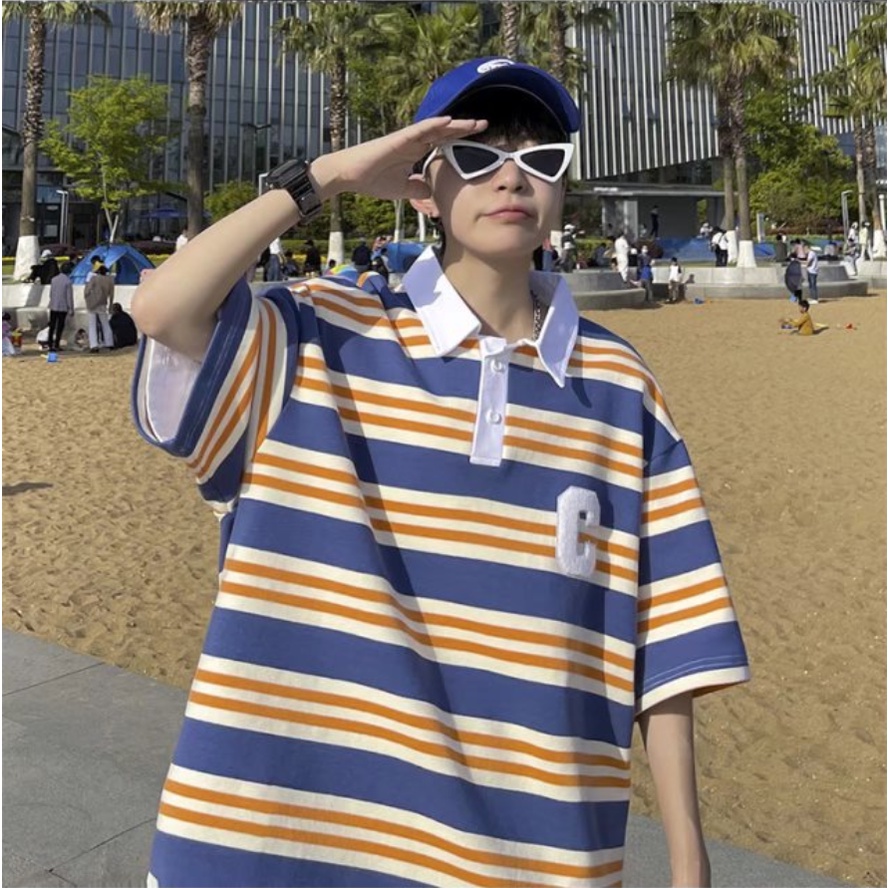 áo polo Sọc bông áo phông form rộng unisex áo thun nam có cổ streetwear phong cách Hàn Quốc áo thun thể thao dây kéo thời trang áo polo nam đẹp