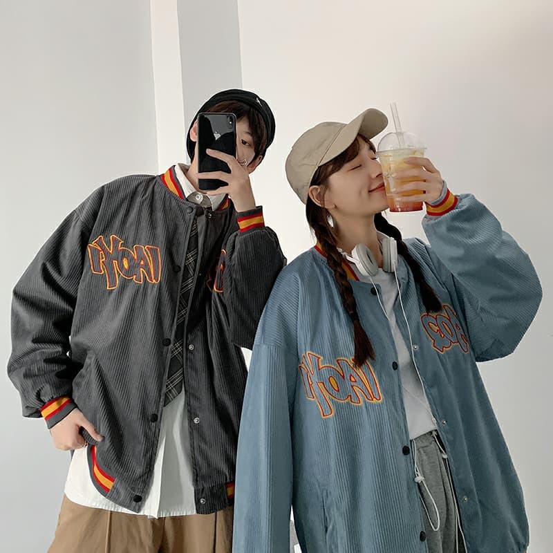 Áo khoác unisex bomber nhung gân dáng bóng chày graffity phong cách ulzzang trẻ trung năng đê