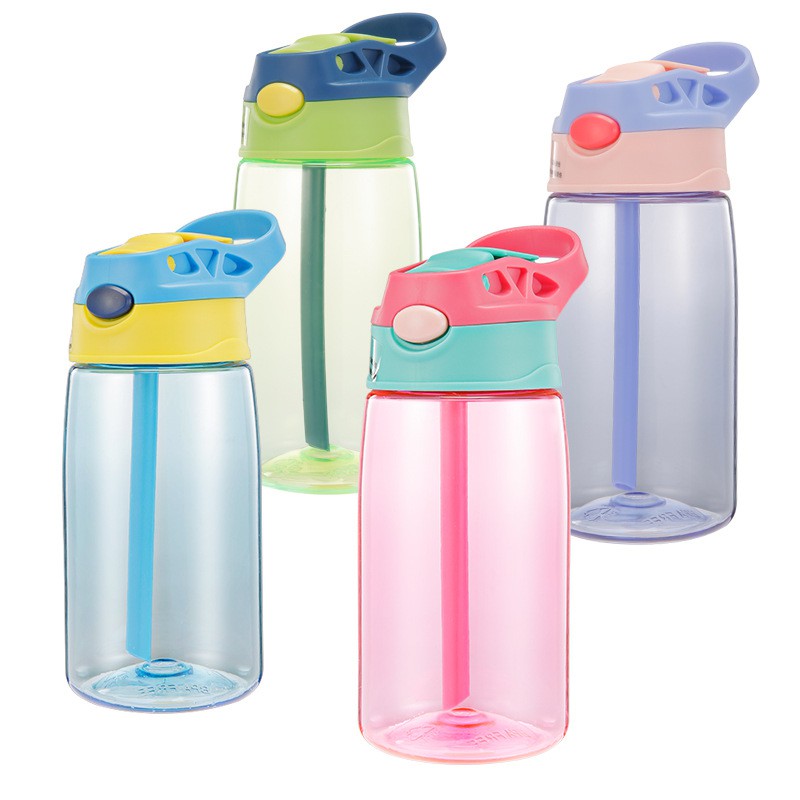 [HÀNG CÓ SẴN] Bình nước nhựa in hình hoạt hình có ống hút cho trẻ em, bình nước thể thao B5 480ml