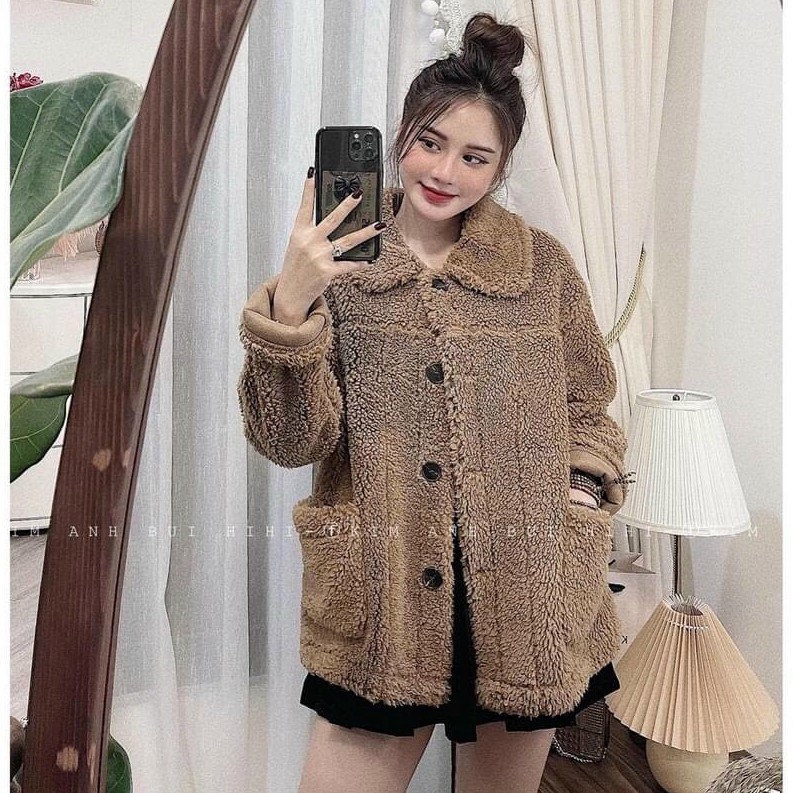 Áo khoác lông cừu sẵn 2 màu hàng quảng châu sịn