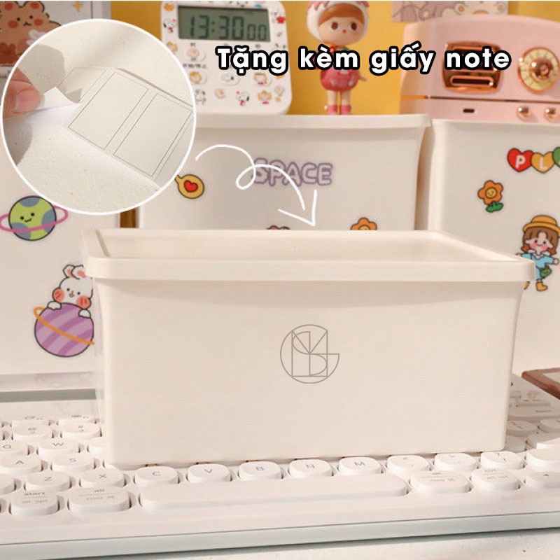 Hộp Đựng Đồ Để Bàn, đựng sticker, băng keo, bút viết, đồ vật nhỏ linh tinh, xếp chồng được, kèm nhãn ghi