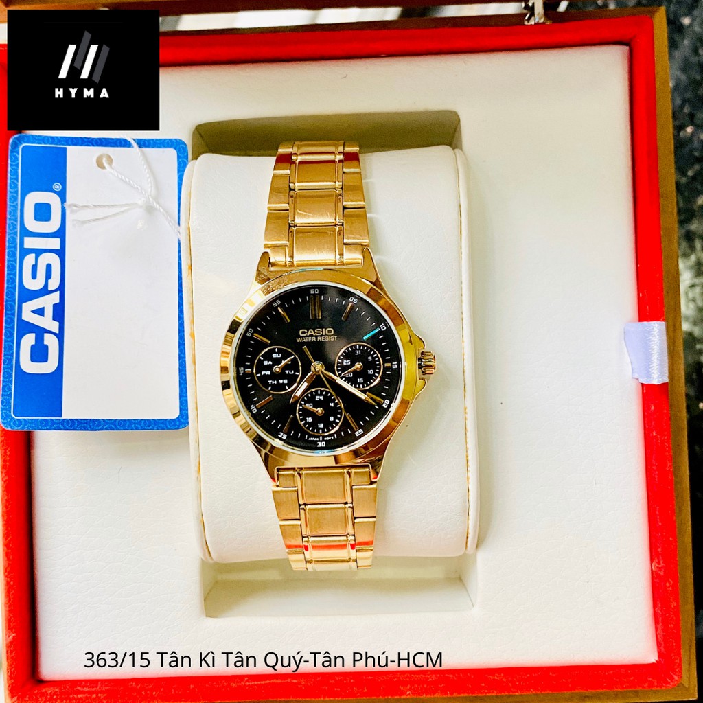 Đồng hồ nam nữ - Đồng hồ đôi mạ vàng Casio V300G-1A mặt đen chống nước Bảo hành 1 năm Hyma watch