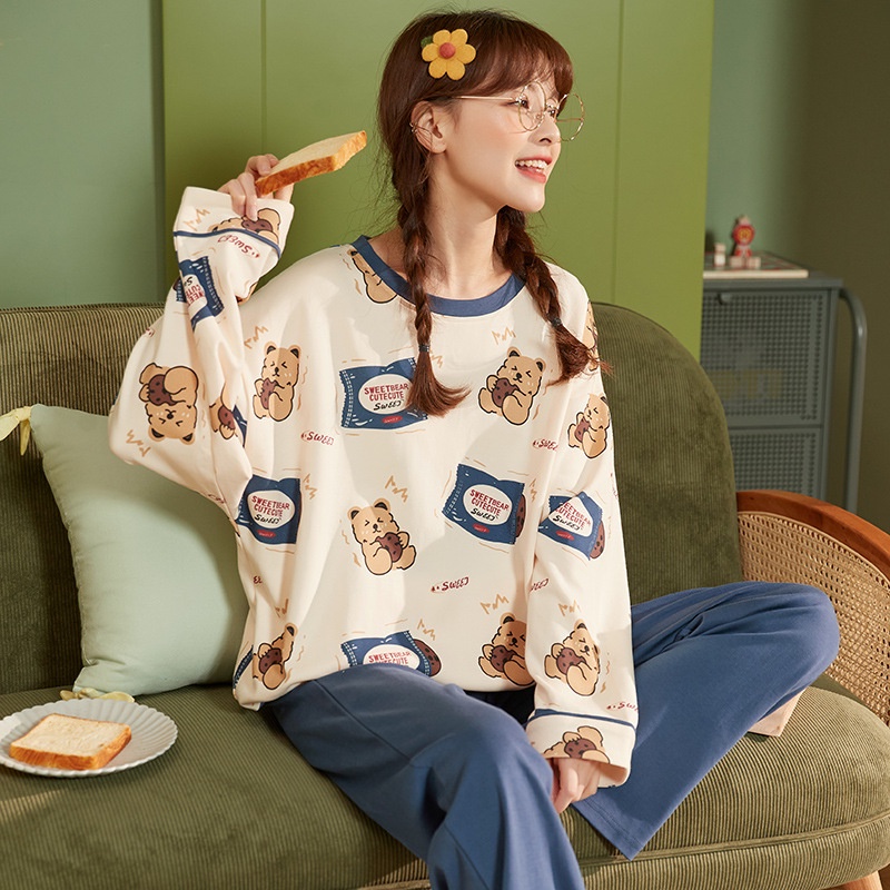 Đồ bộ nữ dễ thương, pijama, bộ ngủ cotton mặc nhà cao cấp dài tay thu đông xuân chất vải mềm mịn QA11