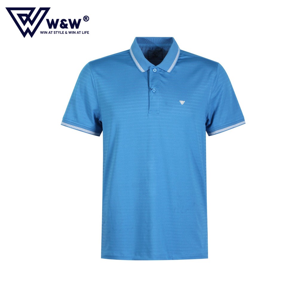 Áo Thun Nam Polo W&amp;W Dáng Regular Fit Cổ Áo Không Chân Phối Kẻ Trơn Rapoo, Thoáng Mát, Thấm Hút Tốt WPO44R