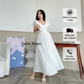 Có bigsize - đầm maxi cổ v tay cánh tiên