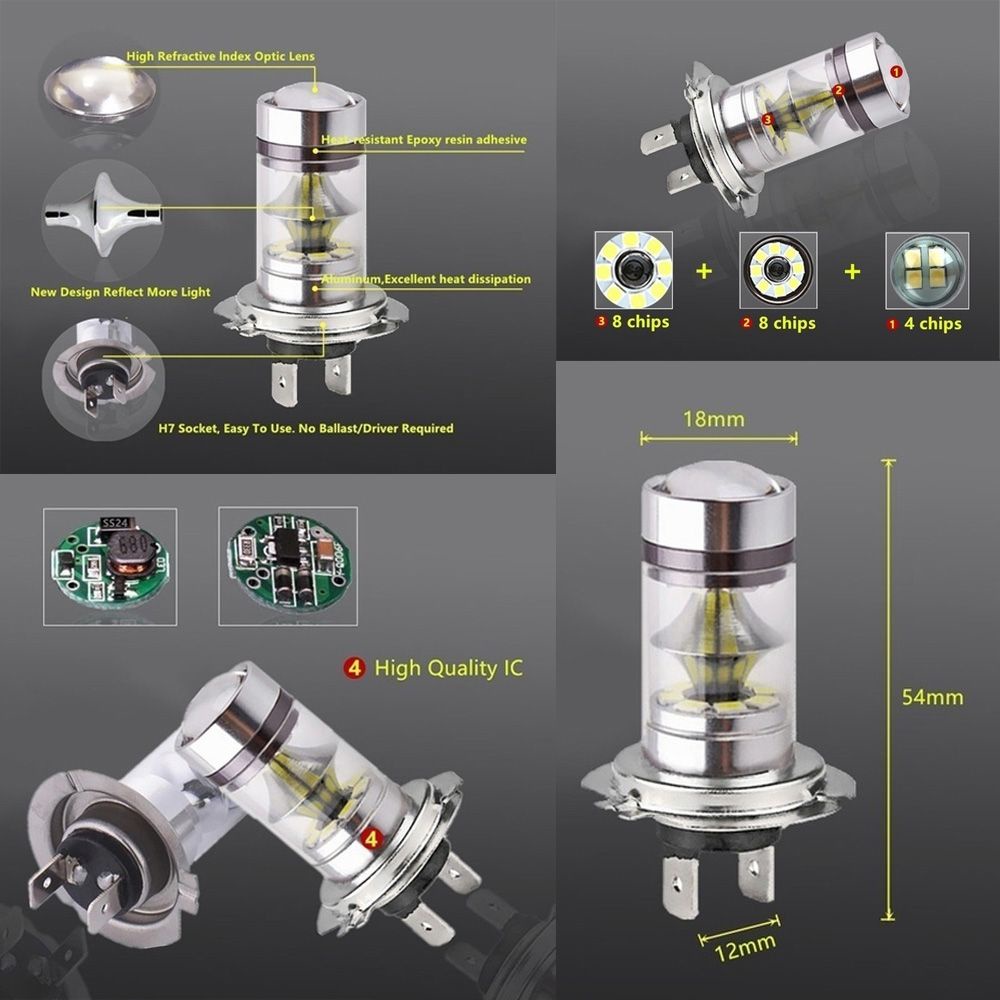 Đèn led Cree H4 H7 100w 8000k ánh sáng trắng siêu sáng chuyên dùng cho xe hơi