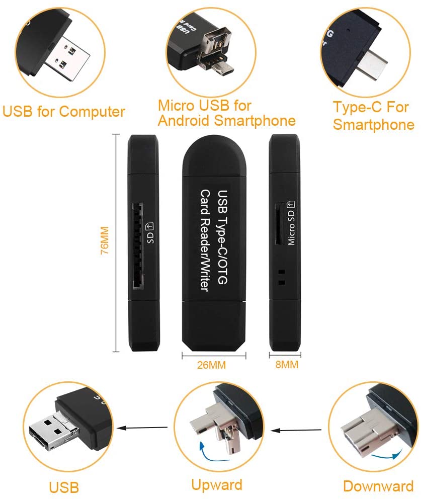 Đầu Đọc Thẻ Nhớ 3 Trong 1 Cổng Micro Usb Otg Usb 2.0