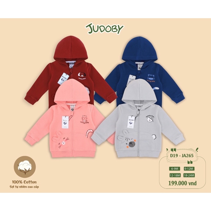 Áo khoác có mũ vải cotton phối hình cho bé Dokma - JUDOBY JA265