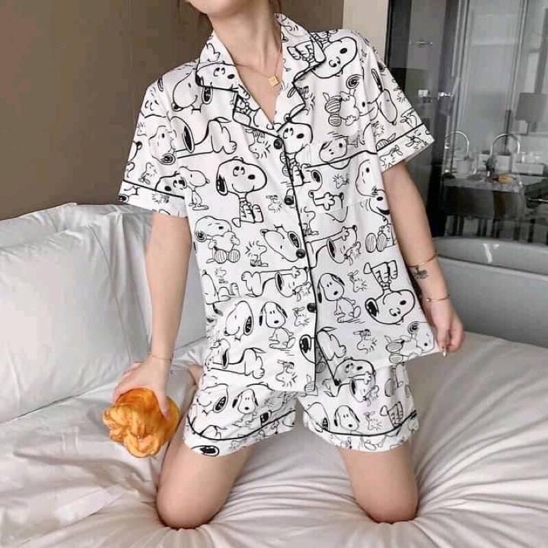 Bộ Pijama Ngắn Tay - Bộ Ngủ Chó Snopy Ulzzang Cute Hot Trend 2021(kèm video và ảnh thật)