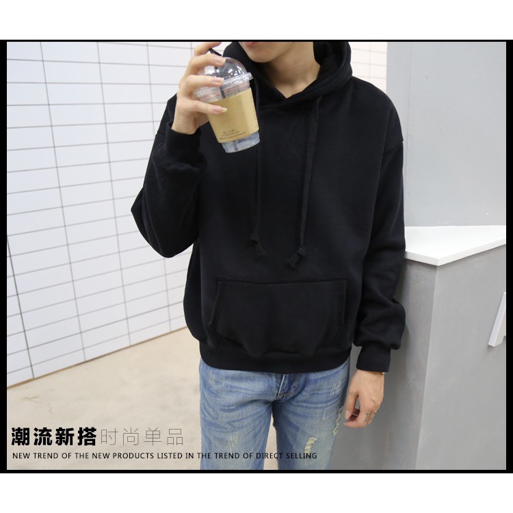Hoddie nỉ bông đen trơn unisex - Khoác nỉ chui đầu đen basic có nón ( Ảnh thật + Video ) | BigBuy360 - bigbuy360.vn