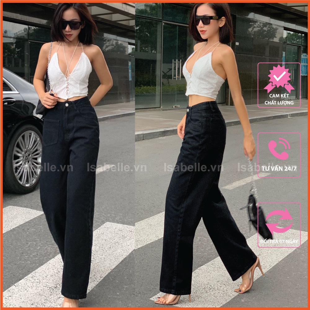 Quần Jean Nữ Lưng Cao ISABELLE - Màu Đen - Chất Mềm Mại, Không Phai Nhão - Mã SR111Đen