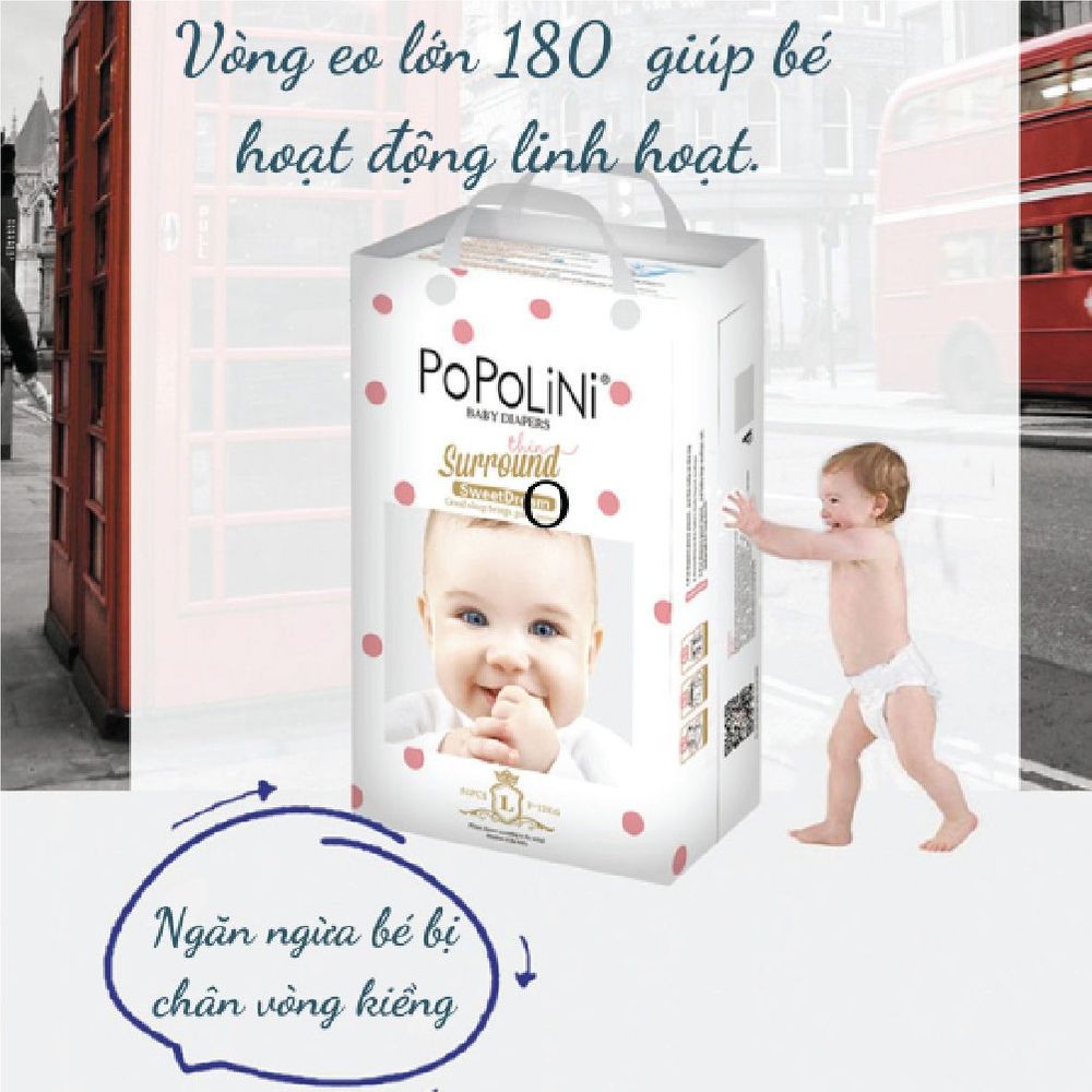 [MUA 1 TẶNG 1] Tã dán cho bé POPOLINI, size NB, 30 miếng, giúp hoạt động của bé trở nên dễ dàng, khô thoáng và dễ chịu