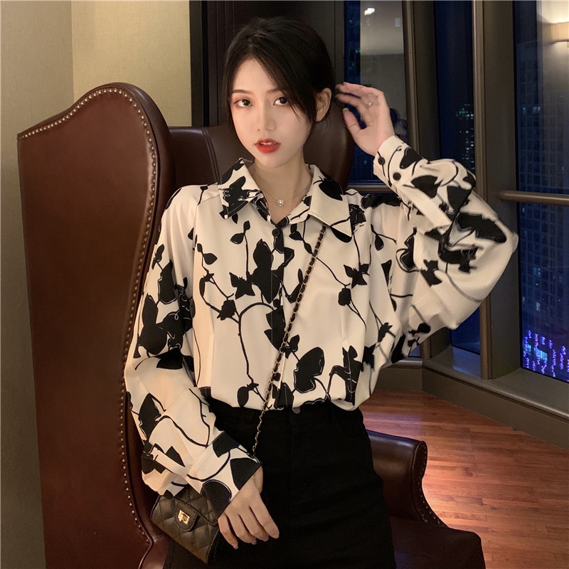 Áo Sơ Mi Tay Dài Họa Tiết Hoa Phong Cách Hàn Quốc Cổ Điển Thời Trang Xuân Thu Mới Cho Nữ