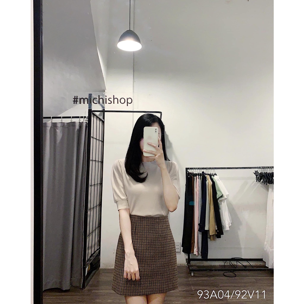 Chân váy dạ kẻ caro nâu -92v11