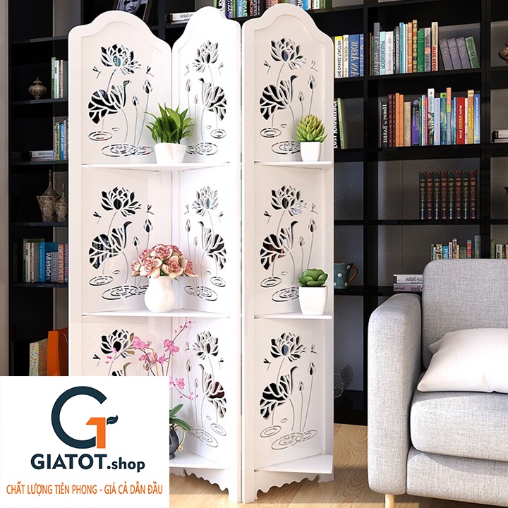 Bình phong 4 tấm hoa sen to dưới nước có kệ GT478 (Bình phong hoa văn)
