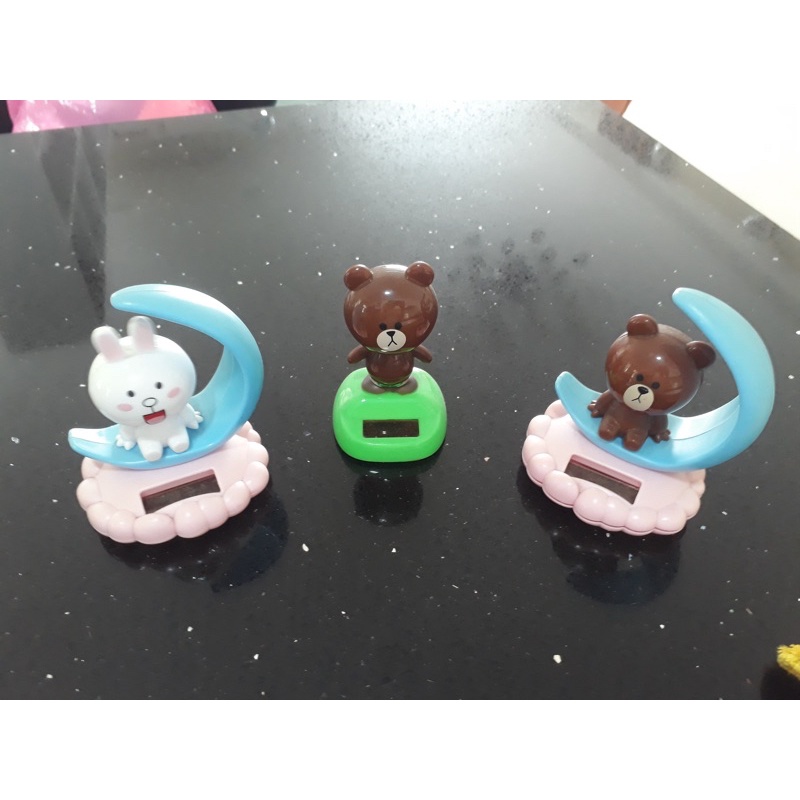(thanh lý)Solar mô hình năng lượng mặt trời lắc đầu trang trí nhà, oto mẫu Gấu Thỏ Brown Cony Line