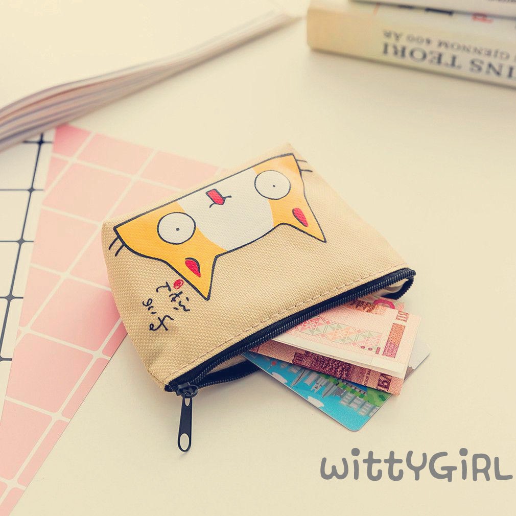 Ví vải canvas khóa kéo in hình mèo hoạt hình dễ thương | BigBuy360 - bigbuy360.vn