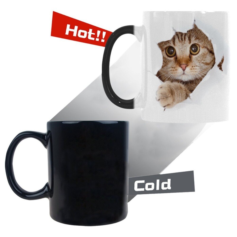 Cốc Cà Phê Cảm Ứng Nhiệt Thay Đổi Màu Sắc Vui Nhộn In Chữ Looking From The Inside I love My Cat Lover Morphing