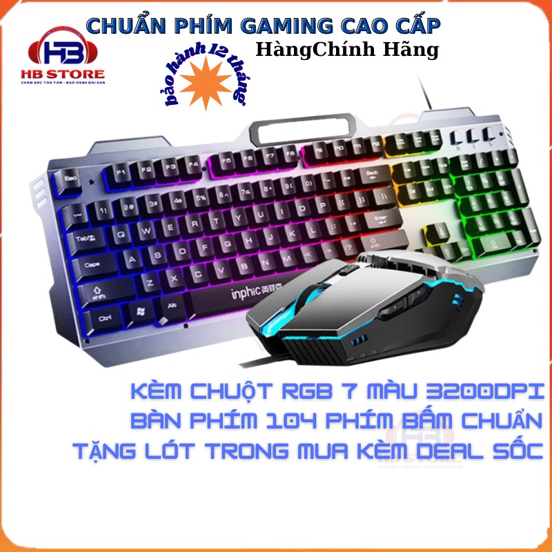 Bàn phím giả cơ gaming inphic V680D full leds kèm chuột máy tính gaming 3200DPI Leds RGB 7 Màu