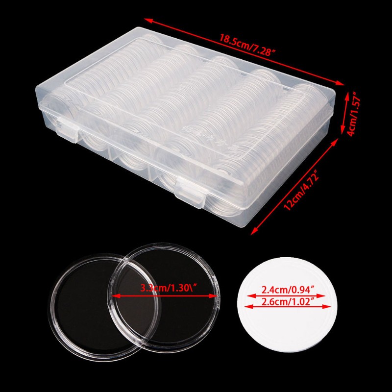 ❤❤ 30mm Coin Holder Capsule Storage Box With Two White Pad Rings For 25mm 27mm