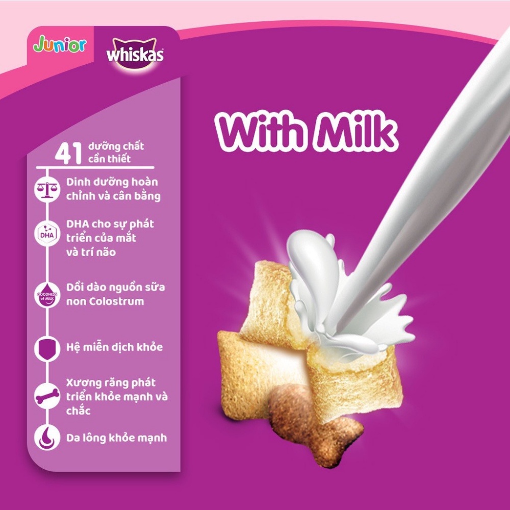 Thức ăn WHISKAS® cho mèo con dạng hạt vị cá biển với sữa 1.1kg