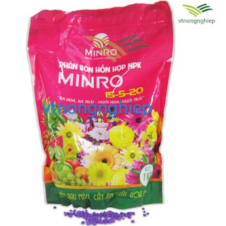 Phân bón Minro npk 15-5-20 gói 1kg, ra hoa, ra trái, nuôi hoa, nuôi trái, chuyên cho rau màu, cây ăn trái, hoa kiểng