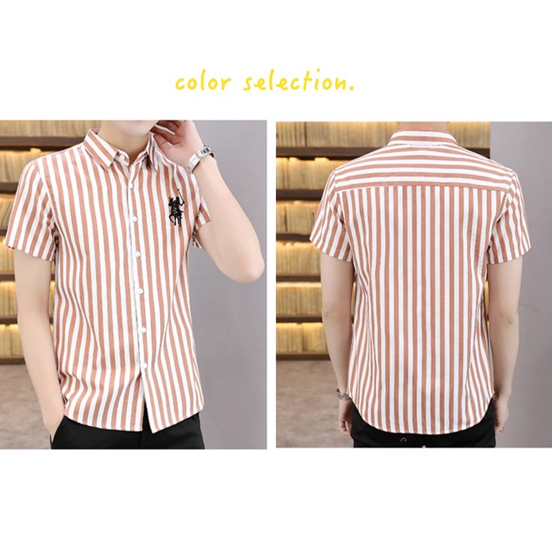 Áo Sơ Mi Cotton Tay Ngắn Dáng Ôm Thêu Họa Tiết Kẻ Sọc Thời Trang Mùa Hè Hàn Quốc Cho Nam 2022