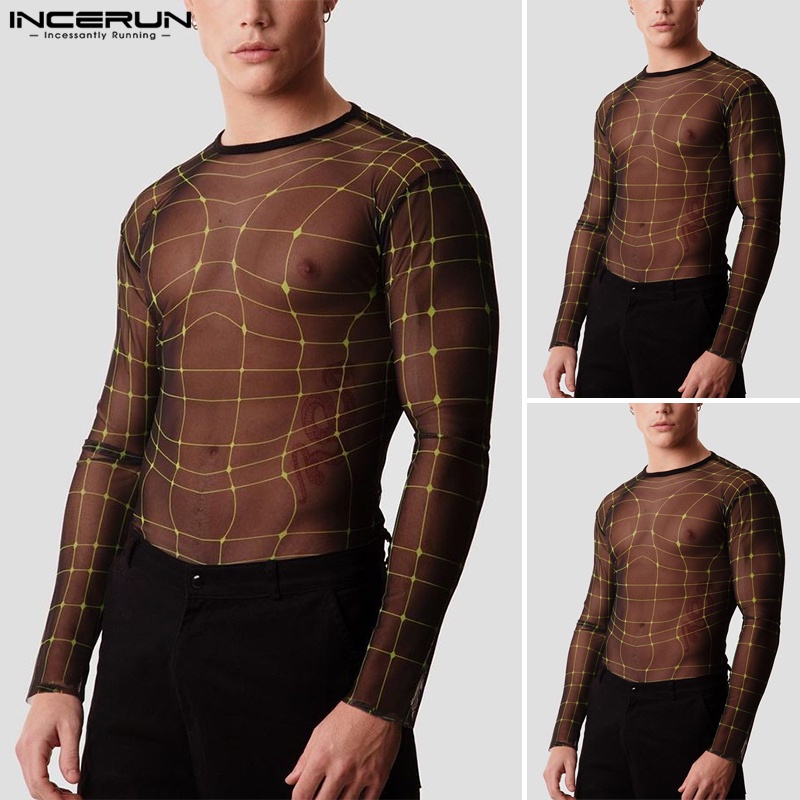 Áo Thun Nam Dài Tay Cổ Tròn Xuyên Thấu INCERUN