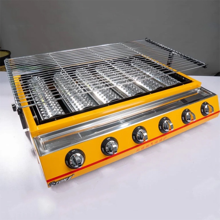 Bếp nướng hải sản dùng gas, bếp nướng bbq 6 họng dài ET-K333