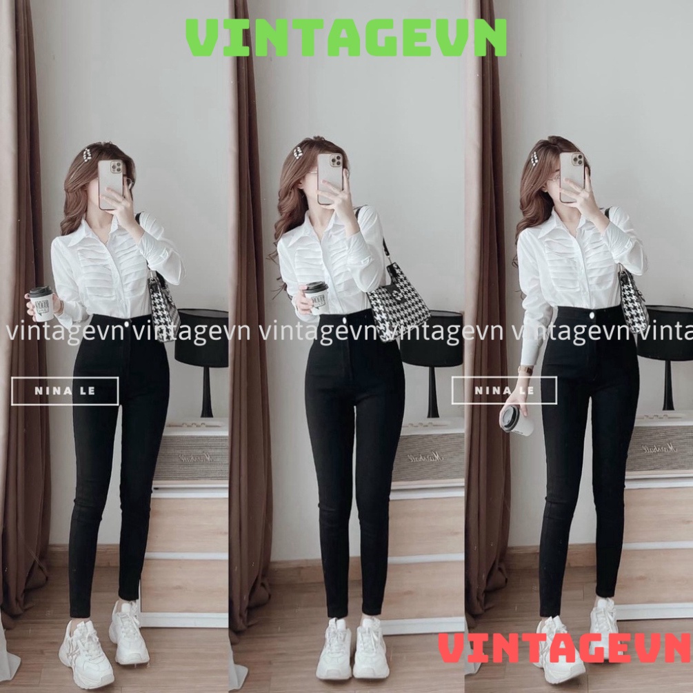 Áo sơ mi trắng xếp ly ngực hàng đẹp HA00002 vintagevn