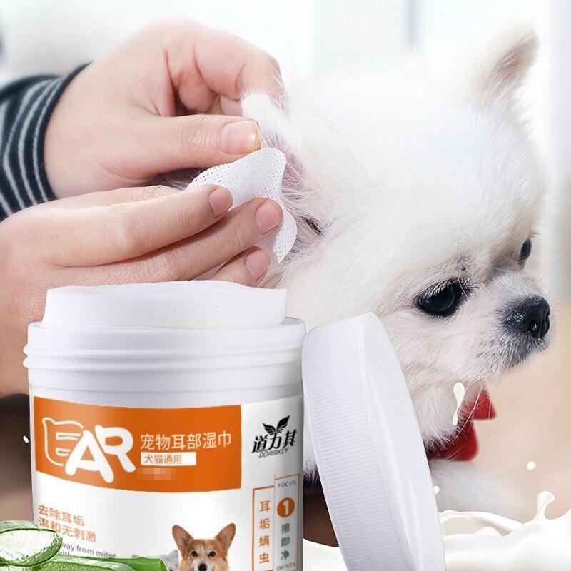Khăn ướt lau mắt vệ sinh tai tẩy ố bẩn cho chó mèo thú cưng hộp 130 miếng-familypetshop.vn
