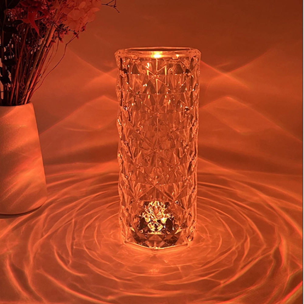 Đèn ngủ led hiệu ứng hoa hồng pha lê Tây Ban Nha, hình trụ cảm biến 16 màu, có điều khiển từ xa điều chỉnh được độ sáng