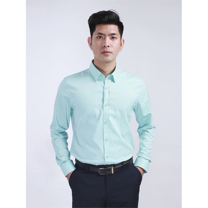Áo sơ mi nam dài tay Aristino xanh ngọc. sợi tre thấm hút, from slim, tà lượn ALS19208