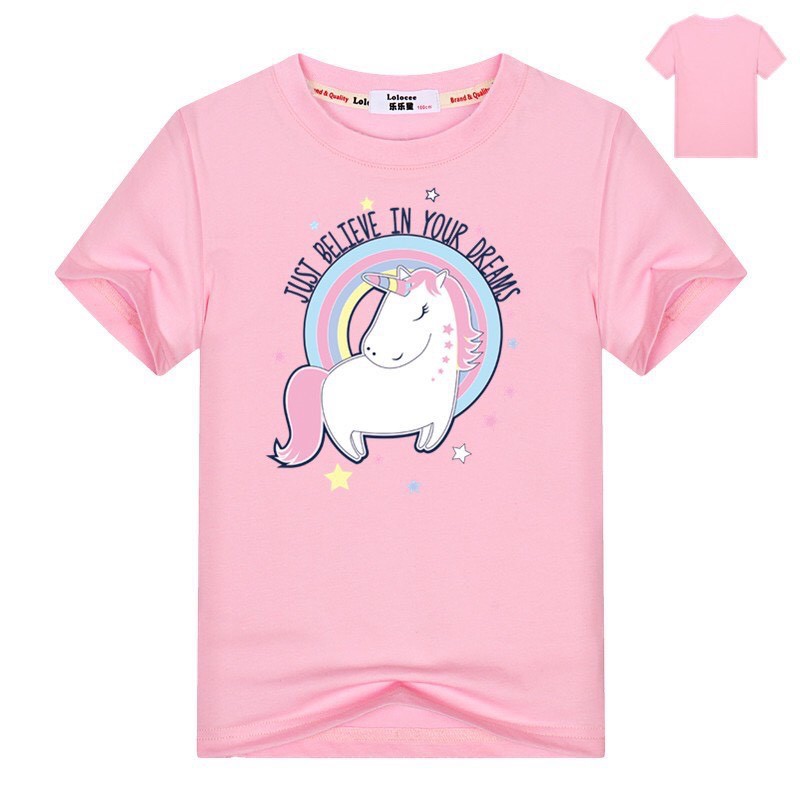 ÁO THUN BÉ GÁI CAYABE NGỰA UNICORN/ PONY MÀU HỒNG BELIEVE YOUR DREAM