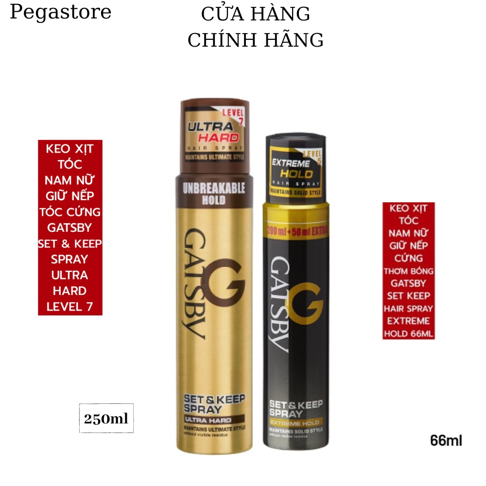 Keo xịt giữ nếp tóc GATSBY Extreme Hold 66ml Keo sịt tóc siêu cứng Ultra Hard 250ml