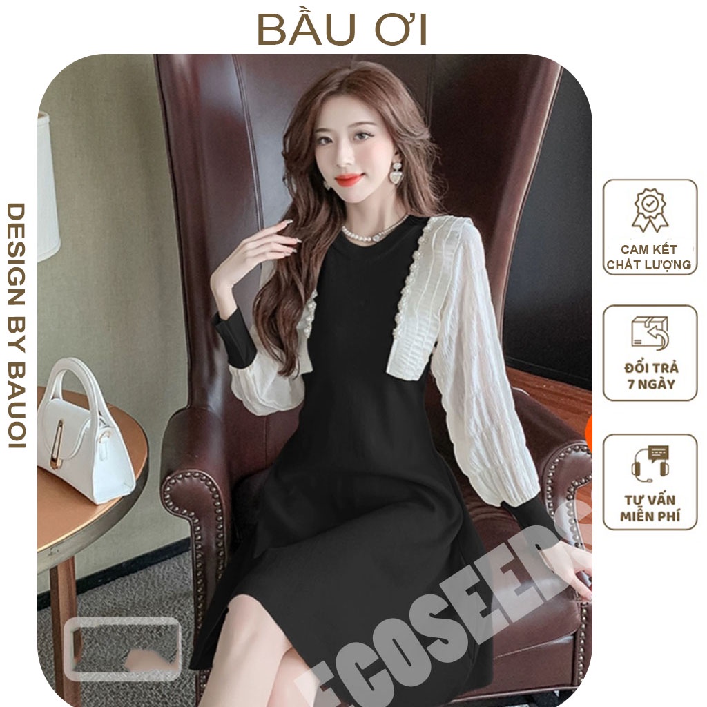 [BAUOII V89] VÁY BẦU LEN DỰ TIỆC TIỂU THƯ ỐNG TAY PHA TRẮNG - ĐẦM BẦU CÔNG SỞ MÙA THU MẶC ĐI LÀM ĐI CHƠI ĐỀU ĐẸP