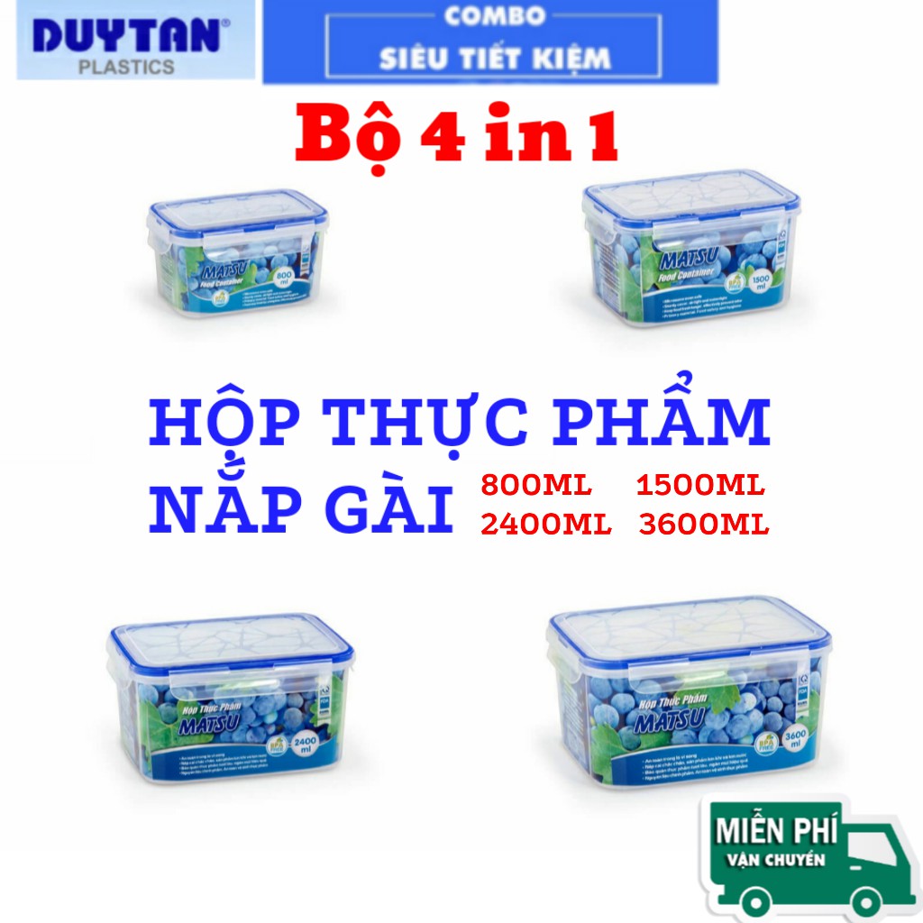 BỘ Hộp Đựng Thực Phẩm Chữ Nhật 4 in 1 ( Set B ) Matsu DUY TÂN