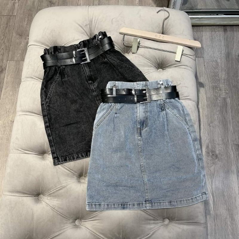 Chân váy jean kèm đai da hàng QCL1 | BigBuy360 - bigbuy360.vn