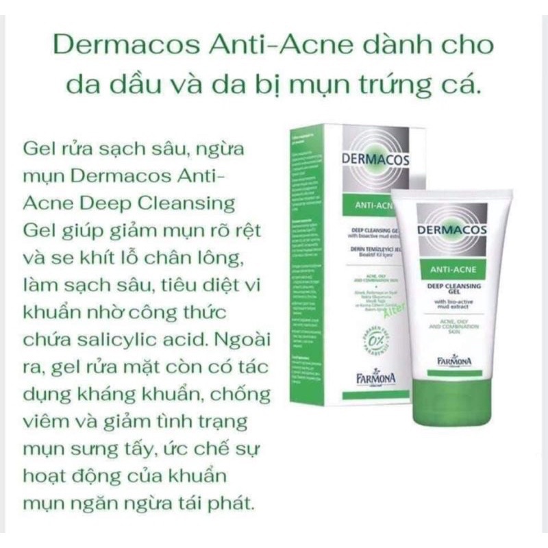 Sữa rửa mặt kiềm dầu Dermacos balan 150ml làm sạch sâu cho da dầu, da mụn, da nhạy cảm