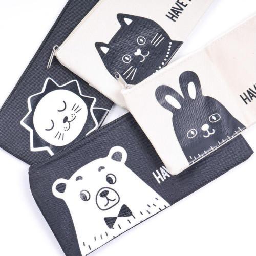 【COD】Túi đựng bút bằng vải Canvas có khóa kéo in họa tiết hoạt hình đơn giản sáng tạo