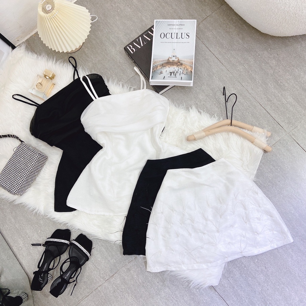 Set áo 2dây phi nhũ + quần short siêu sang cực tôn dáng có sẵn mút ngực