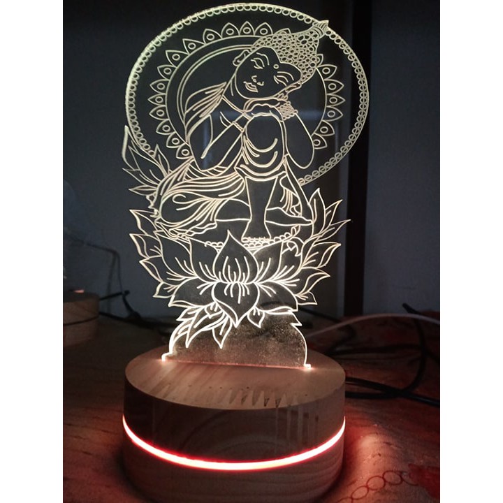 đèn led 3d hình Văn Thù Bồ Tát đế gỗ | BigBuy360 - bigbuy360.vn