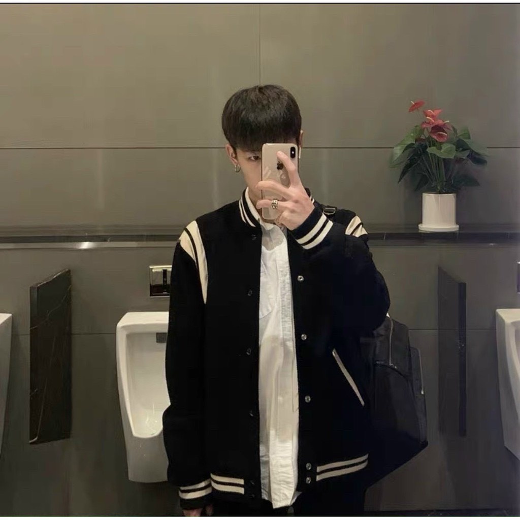 Áo khoác Teddy bóng chày form rộng unisex nam nữ be đen đẹp