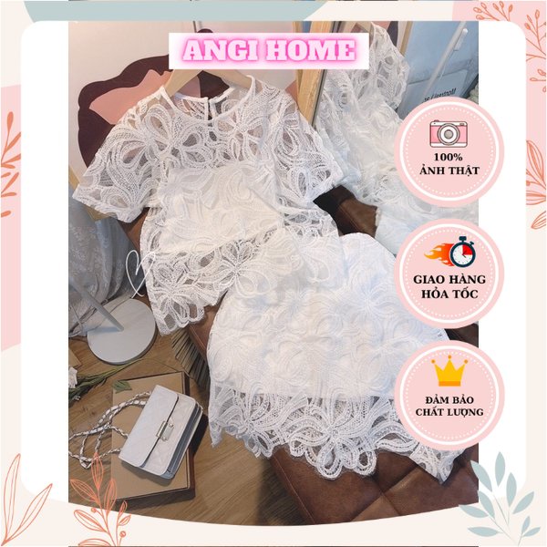 SET 3 MÓN: ÁO REN HOA NỔI + ÁO LÓT + CHÂN VÁY REN ANGI HOME
